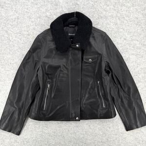NWOT Madewell Sherpa-Collar Asymmetric Zip-Front Leather Jacket Women's Size XXL